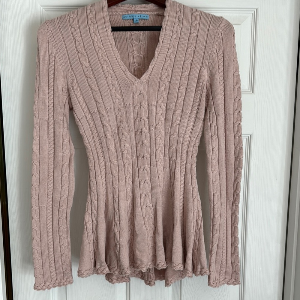 Antonio Melani dusty pink V-Neck Cable Knit Sweater